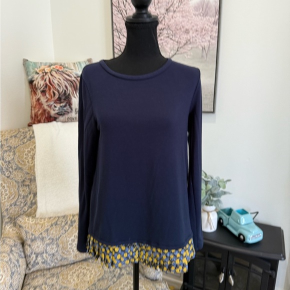 J. Crew Blue and Yellow Long Sleeve Blouse - Picture 1 of 6